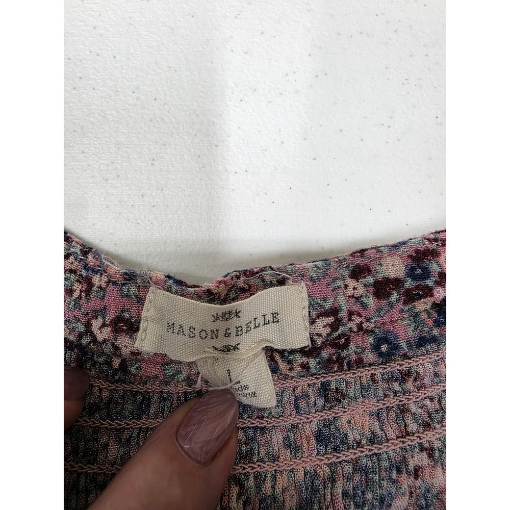 Peasant Blouse Pink Blue Boho Flowy Floral Print Lightweight Charming - Picture 3 of 8